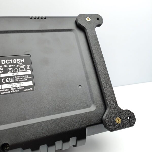 Wall Mount bracket attached with screws to the back of Makita DC18SH Charger