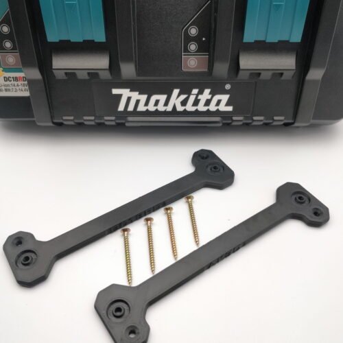 Black Wall Mount Brackets with screws and Makita DC18RD Charger