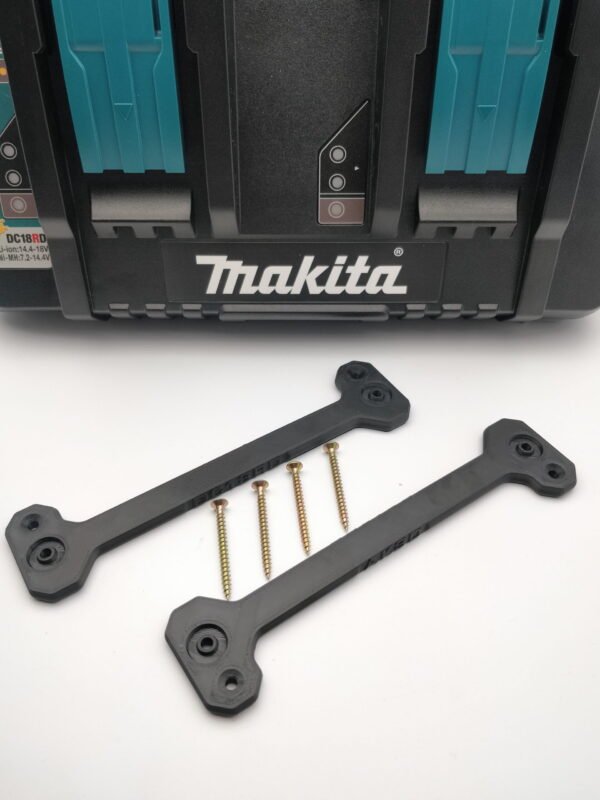 Black Wall Mount Brackets with screws and Makita DC18RD Charger