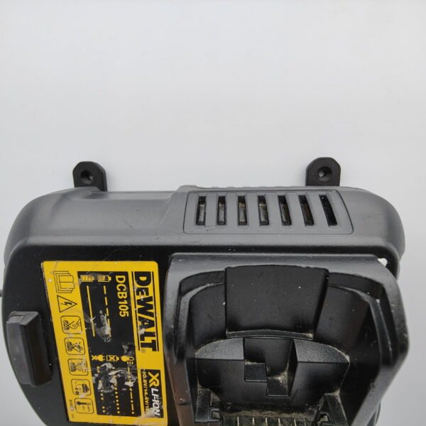 Top Side of DeWalt DCB105 Charger with Wall Mount brackets attached