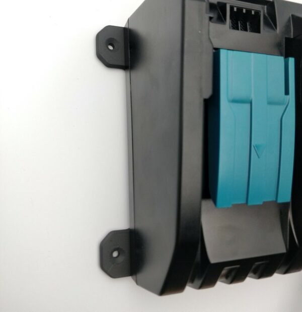 Left Side of Makita DC18RC Charger with Wall Mount bracket attached